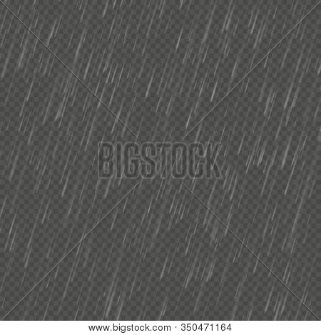 Rain Isolated Realistic Anglewise Effect. Transparent Nature Rainfall Template. Eps 10