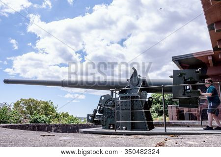 Falmouth, Cornwall, England - July 25, 2018:  The Half Moon Battery At Pendennis Castle, A Fortress 