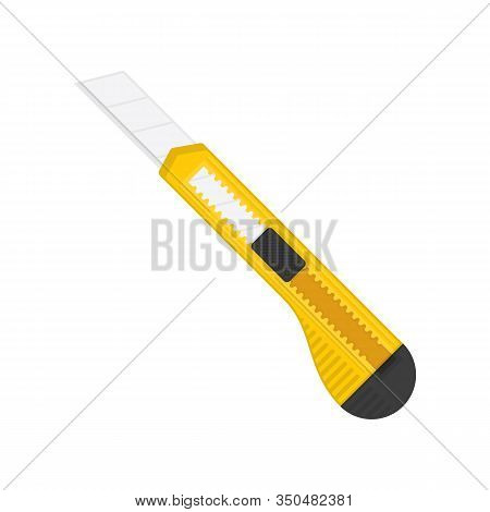 Office Plastic Paper Knife Isolated On White Background. Retractable Knife Icon In Flat Style. Cutte