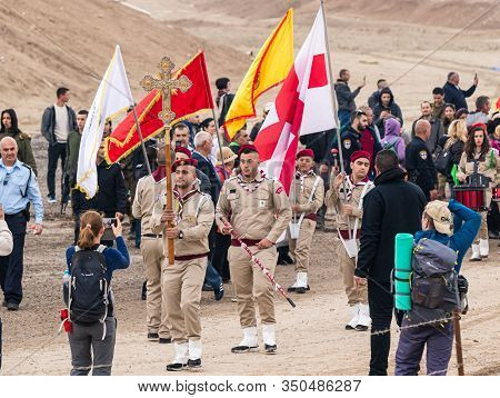 Jericho, Israel, January 18, 2020 : Festive Procession In Honor Of Epiphanius On The Baptismal Site 