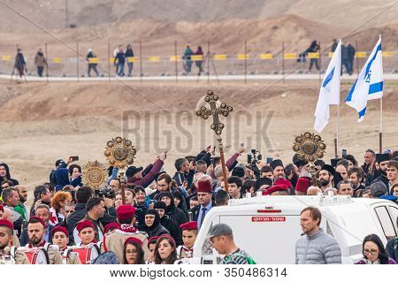 Jericho, Israel, January 18, 2020 : Festive Procession In Honor Of Epiphanius On The Baptismal Site 