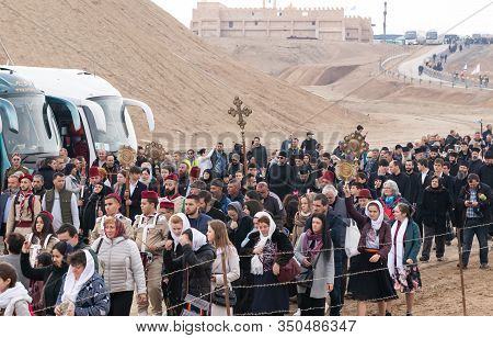 Jericho, Israel, January 18, 2020 : Festive Procession In Honor Of Epiphanius On The Baptismal Site 