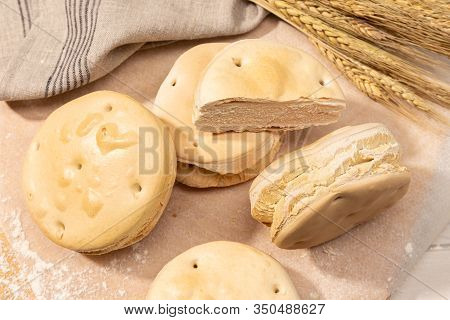 Sea Biscuit On Table. Traditional Bread From Galicia, Spain