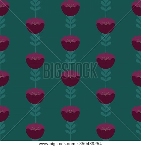 Vector Seamless Pattern Background With Flowers. Green Background.