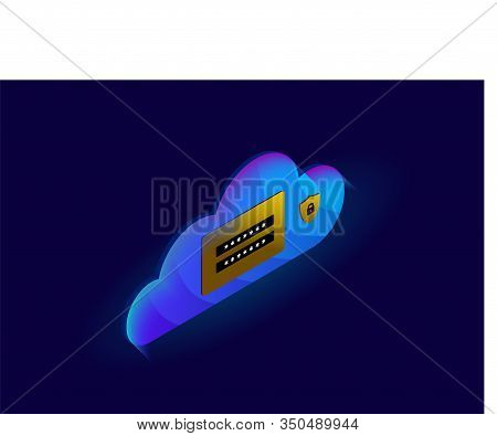 Isometric Cloud Technology And Network Security Computing Concept. Vector Illustration Showing The B