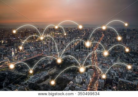 Network Connection Curve Light Line At The Top Of The Building And Light Point All Connection In Pan
