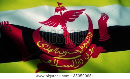Brunei Flag Waving In The Wind. National Flag Of Brunei. Sign Of Brunei. 3d Illustration.