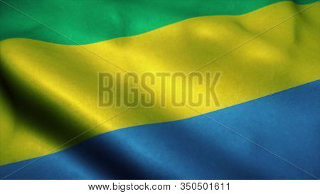 Gabon Flag Waving In The Wind. National Flag Of Gabon. Sign Of Gabon. 3d Illustration.
