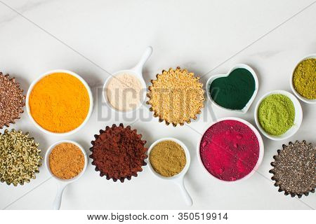 Border Design Top View Of Various Dietary Supplements