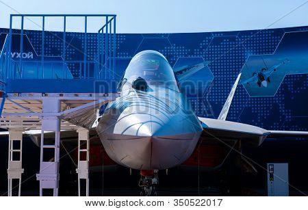 August 30, 2019. Zhukovsky, Russia. Fifth-generation Promising Russian Multi-functional Fighter Sukh