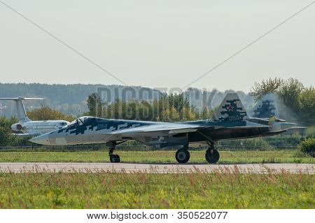 August 30, 2019. Zhukovsky, Russia. Fifth-generation Promising Russian Multi-functional Fighter Sukh