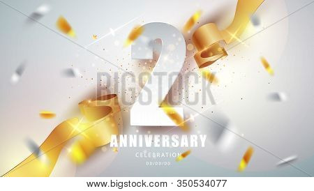 Anniversary Premium Emblem With Golden Confetti. Celebration 2th Anniversary Event Party Template.