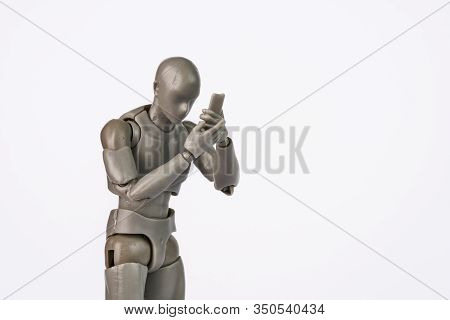 Everday Life With Smartphone. Men Wathing Phone. Concept Photo With Men Figure