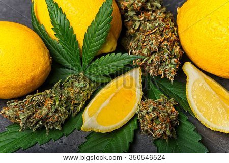 Cannabis Buds And Leaves With Lemon