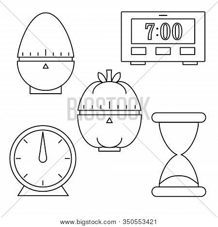 Set Of Time, Clock, Watch, Timer Vector Simple Outline Icons For Web And Mobile Design Pack.