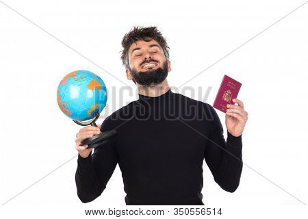 Young man in black isolated on a white background