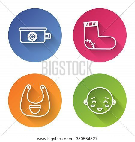 Set Line Baby Potty, Baby Socks Clothes, Baby Bib And Happy Little Boy Head. Color Circle Button. Ve