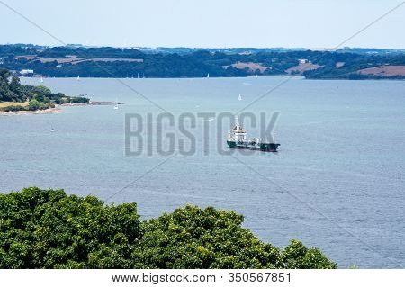 Falmouth, Cornwall, England - July 25, 2018:  Sailing Boats In River Fal Estuary From Pendennis Cast