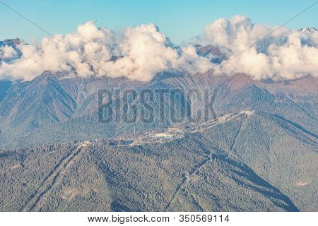 Caucasus Mountains At Sunset Time. Sochi. Russia.