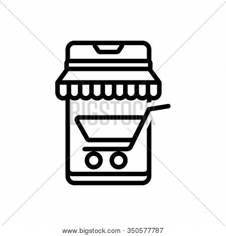 Black Line Icon For Mobile-shopping Mobile Shopping Shop Purchase Screen Cart Trolly Smart-buying Ma