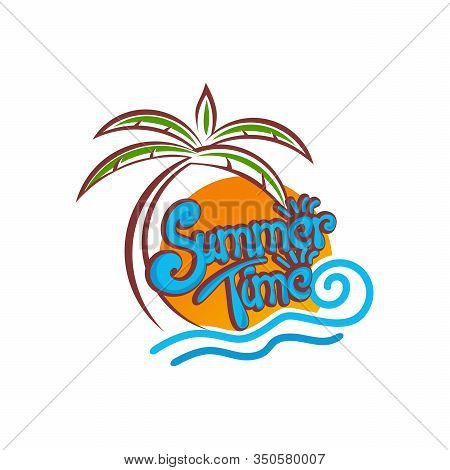 Summer Background, Palm Tree With Ocean Wave Logo Template Vector, Travel Logo Template, Beach Icon