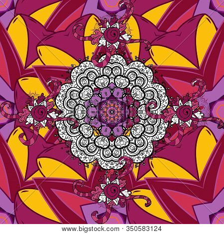 Border Indian Floral Paisley Patten. Seamless Ornament Print. Vector Henna Style. Ethnic Mandala Tow