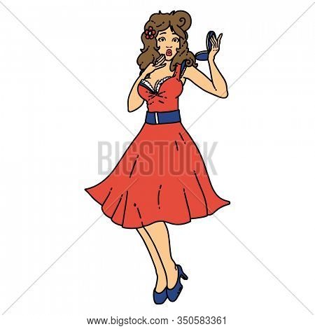 tattoo in traditional style of a pinup surprised girl