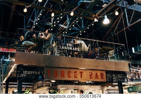 Oslo, Norway - August 11, 2019: View Of Mathallen Oslo, A Food Market In Grunerlokka, With Cafes, Ea