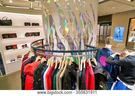 HONG KONG, CHINA - CIRCA JANUARY, 2019: interior shot of Kenzo store at ifc mall in Hong Kong. Kenzo is a French luxury fashion house founded by Japanese designer Kenzo Takada.