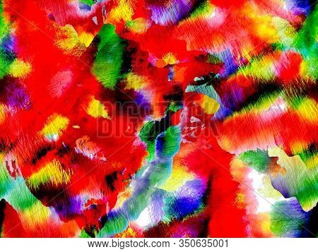 Watercolor Ethnic Design. Green, Lush Lava Red And Saffron Yellow Rectangle Geo Rapport. Ethnic Seam