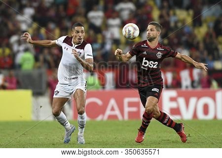 Rio, Brazil - February 12, 2020: Diego And Gilberto In Match Between Fluminense 2 Vs 3 Flamengo By T