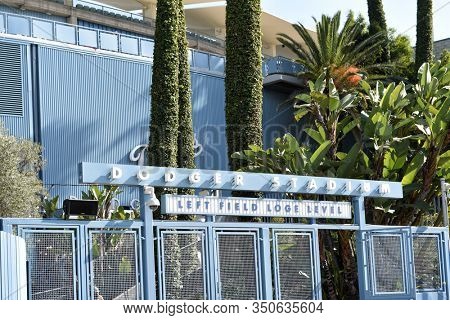 LOS ANGELES, CALIFORNIA - 12 FEB 2020: Dodger Stadium Left Filed Loge Level entrance.