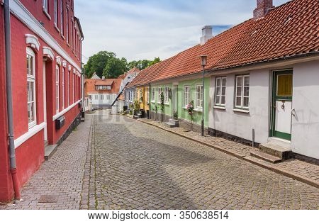 Street With Little Colorful Houses In Haderslev, Denmark