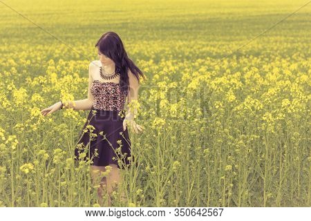 Happy Beautiful Woman In Free Summer Love Of Youth Wellbeing. Attractive Young Beauty Girl Enjoying 