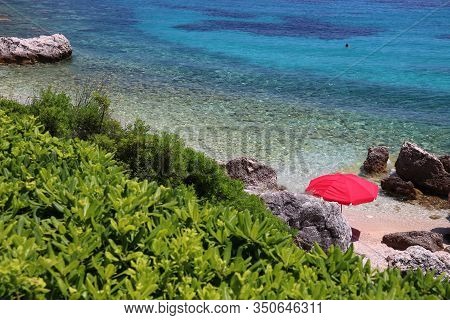 Mlini Beach In Croatia. Dalmatia Region Adriatic Sea Coast.