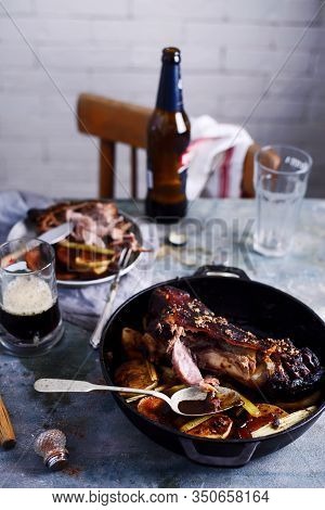 Roast Bavarian Ham Hocks With Beer, Caraway And Juniper.style Rustic.selective Focus