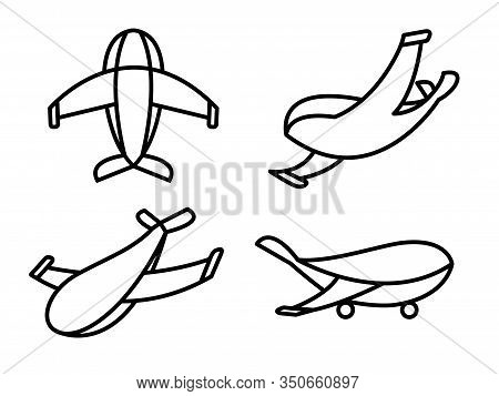 Vector Airplane Icons: Passenger Plane, Military Jet. Thin Line Airplane Icons Set. Military Jet Ico
