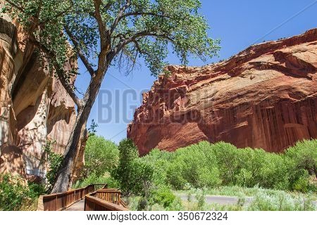 Wingate And Navajo Sandstone Rock Formations In Capitol Reef National Park Can Be Seen Up Close, Tha