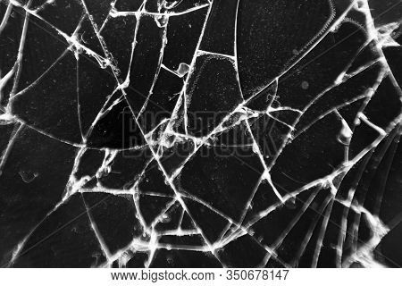 Broken Glass Texture. Abstract Of Cracked Phone Screen. Smartphone Broken Cracked Glass Texture Of D