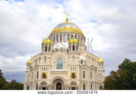 Nicholas The Wonderworkers Church On Anchor Square In Kronstadt Town Saint Petersburg. Naval Christi
