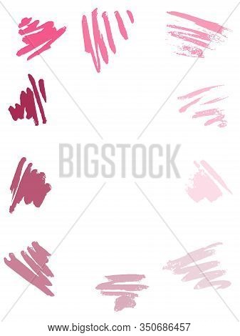Drawn Paint Scribble Zigzags Seamless Pattern. Basic Universal Design Lilac And Pink On White Backgr