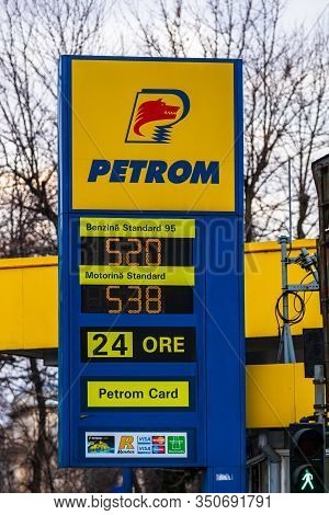 Detail Photo Of The Petrom Gas Station In Downtown Area Of Bucharest, Romania, 2020