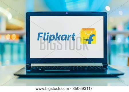 Poznan, Pol - Jan 30, 2020: Laptop Computer Displaying Logo Of Flipkart, An Indian E-commerce Compan