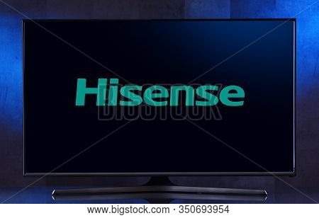 Flat-screen Tv Set Displaying Logo Of Hisense