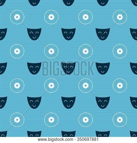 Set Comedy Theatrical Mask And Cd Or Dvd Disk On Seamless Pattern. Vector