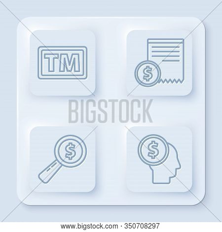 Set Line Trademark, Paper Check And Financial Check, Magnifying Glass And Dollar And Business Man Pl