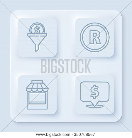 Set Line Lead Management, Registered Trademark, Shopping Building Or Market Store And Speech Bubble 