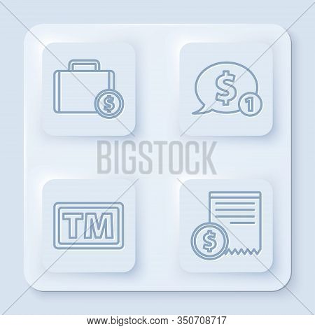 Set Line Briefcase And Money, Speech Bubble With Dollar, Trademark And Paper Check And Financial Che