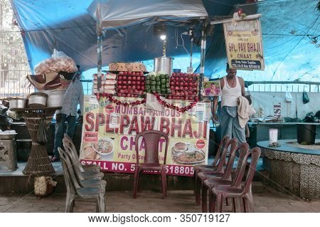 A Portable Pav Bhaji Fast Food Market Stall Selling Maharashtra Veg Food Like Bhaji-pav, Vada Pav, S