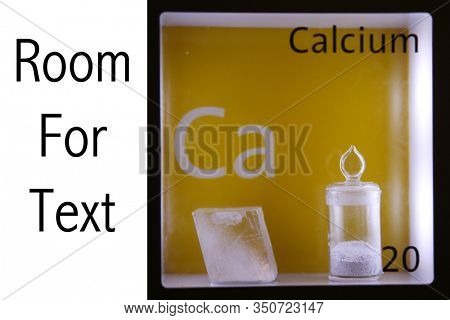 Calcium. Scientific example of the element Calcium. Scientific name Ca for Calcium. Periodic Table. Science and Nature. 
